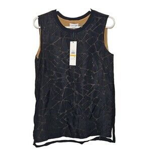 Calvin Klein Women's Burnout Every Day Sleeveless Blouse Black Tan Womens S NWT